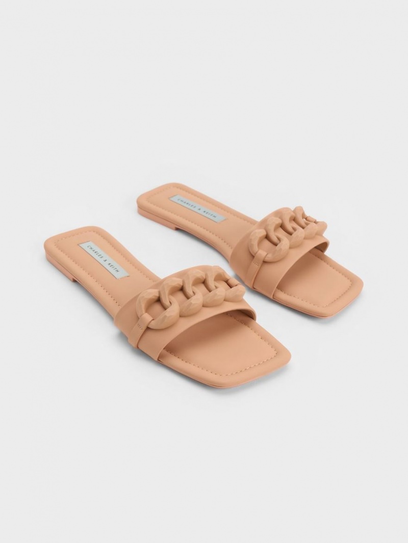 Sandale Slide Charles & Keith Grosolan Chain-Link Maro | 693CSIOXU