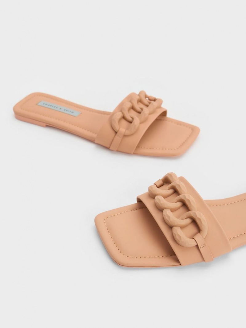 Sandale Slide Charles & Keith Grosolan Chain-Link Maro | 693CSIOXU