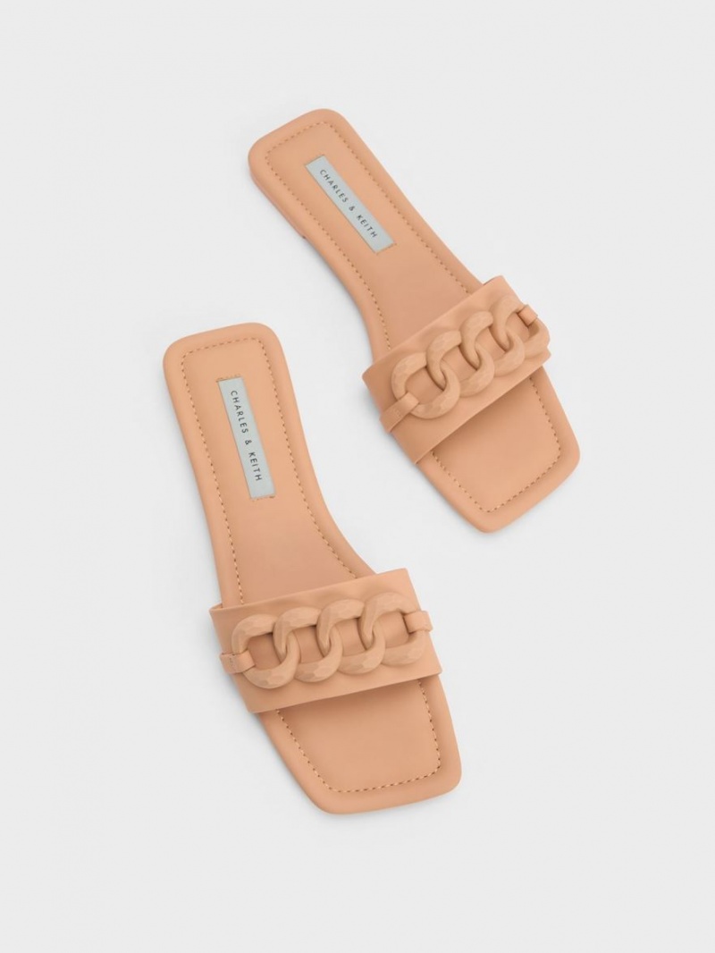 Sandale Slide Charles & Keith Grosolan Chain-Link Maro | 693CSIOXU