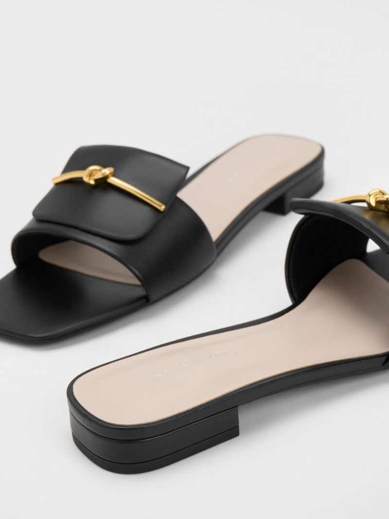Sandale Slide Charles & Keith Knotted Accent Negrii | 637ZLOQBX
