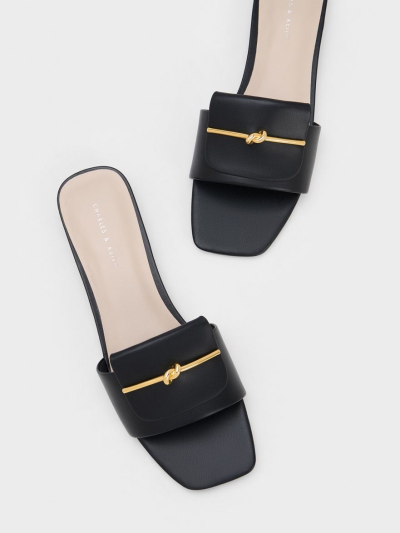 Sandale Slide Charles & Keith Knotted Accent Negrii | 637ZLOQBX