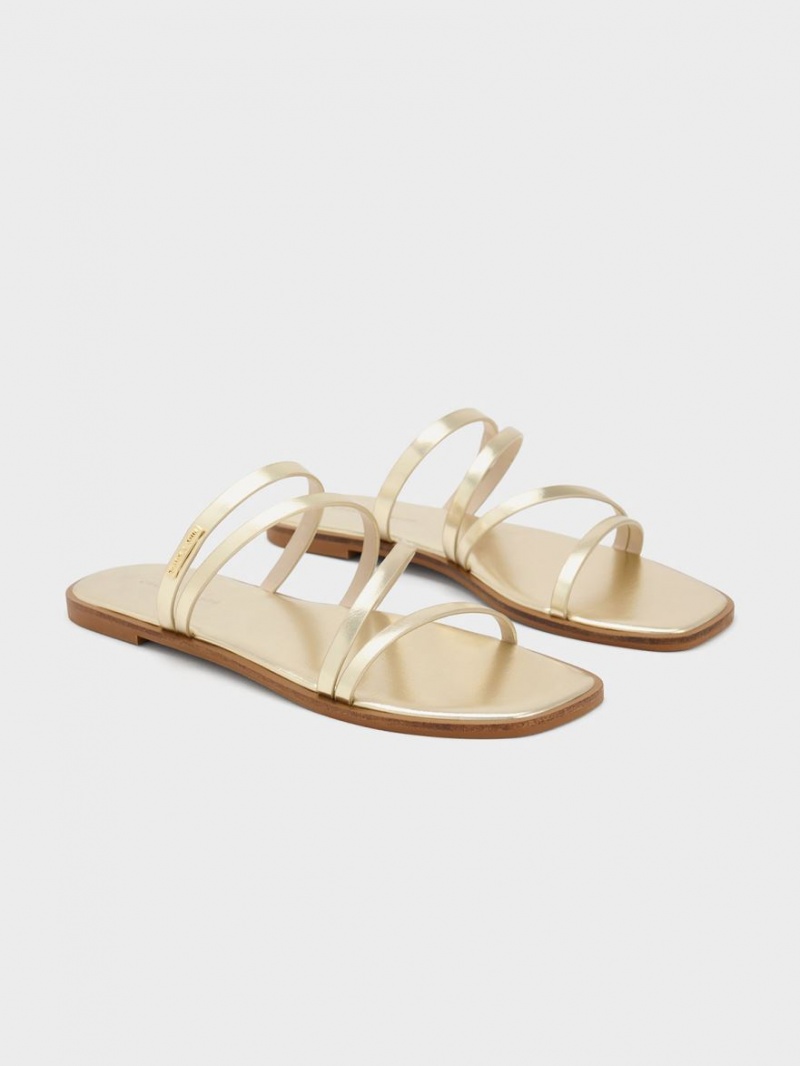 Sandale Slide Charles & Keith Lliana Metallic Cu Bretele Aurii | 396UIQOTL