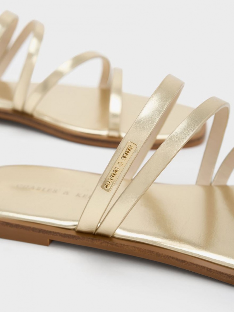 Sandale Slide Charles & Keith Lliana Metallic Cu Bretele Aurii | 396UIQOTL