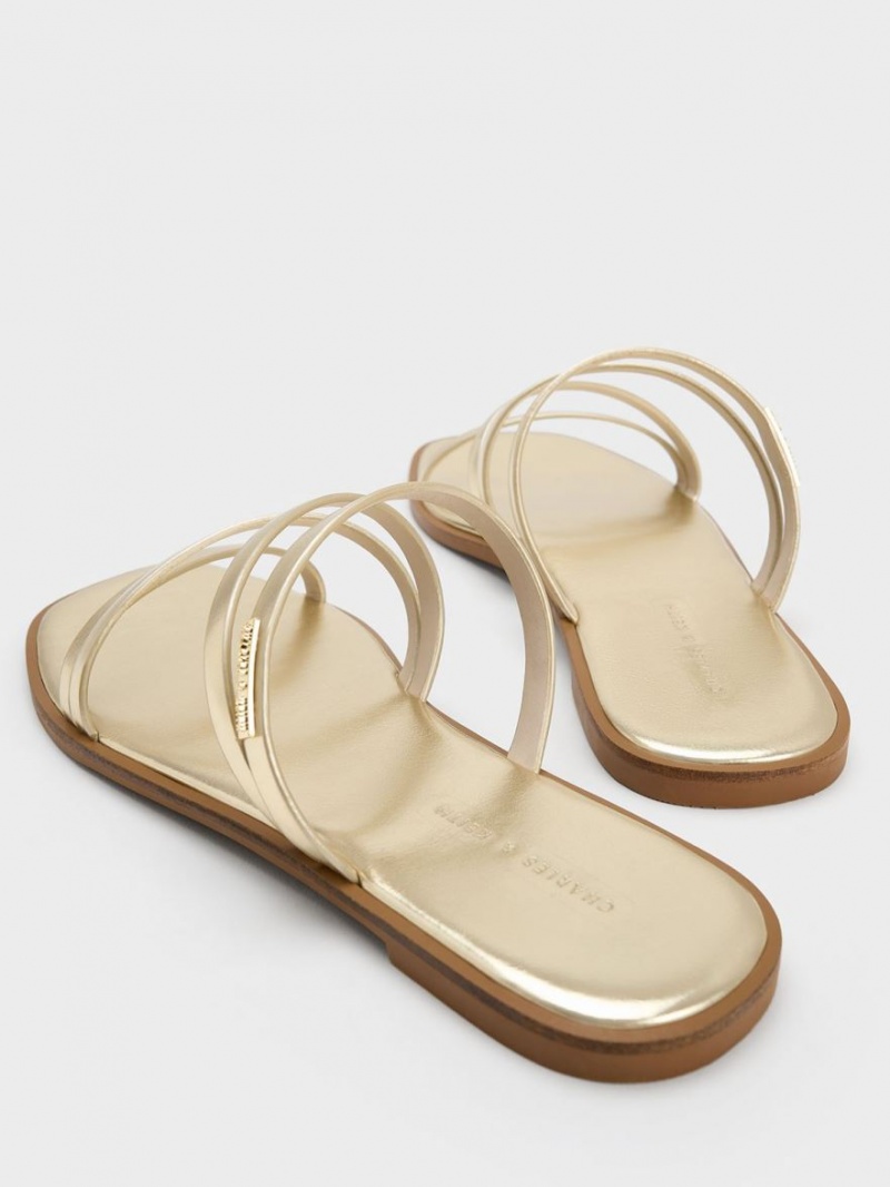 Sandale Slide Charles & Keith Lliana Metallic Cu Bretele Aurii | 396UIQOTL