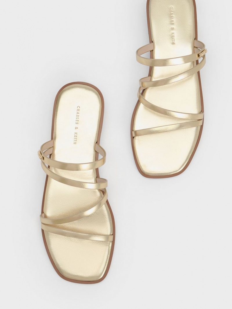 Sandale Slide Charles & Keith Lliana Metallic Cu Bretele Aurii | 396UIQOTL