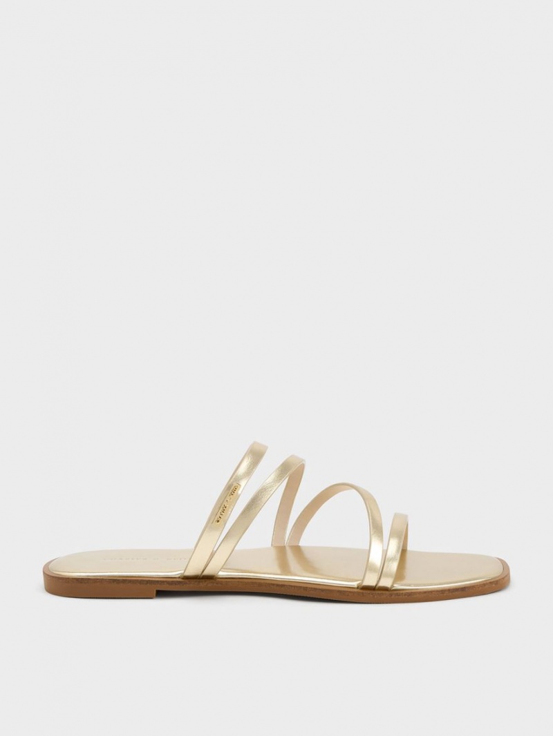 Sandale Slide Charles & Keith Lliana Metallic Cu Bretele Aurii | 396UIQOTL