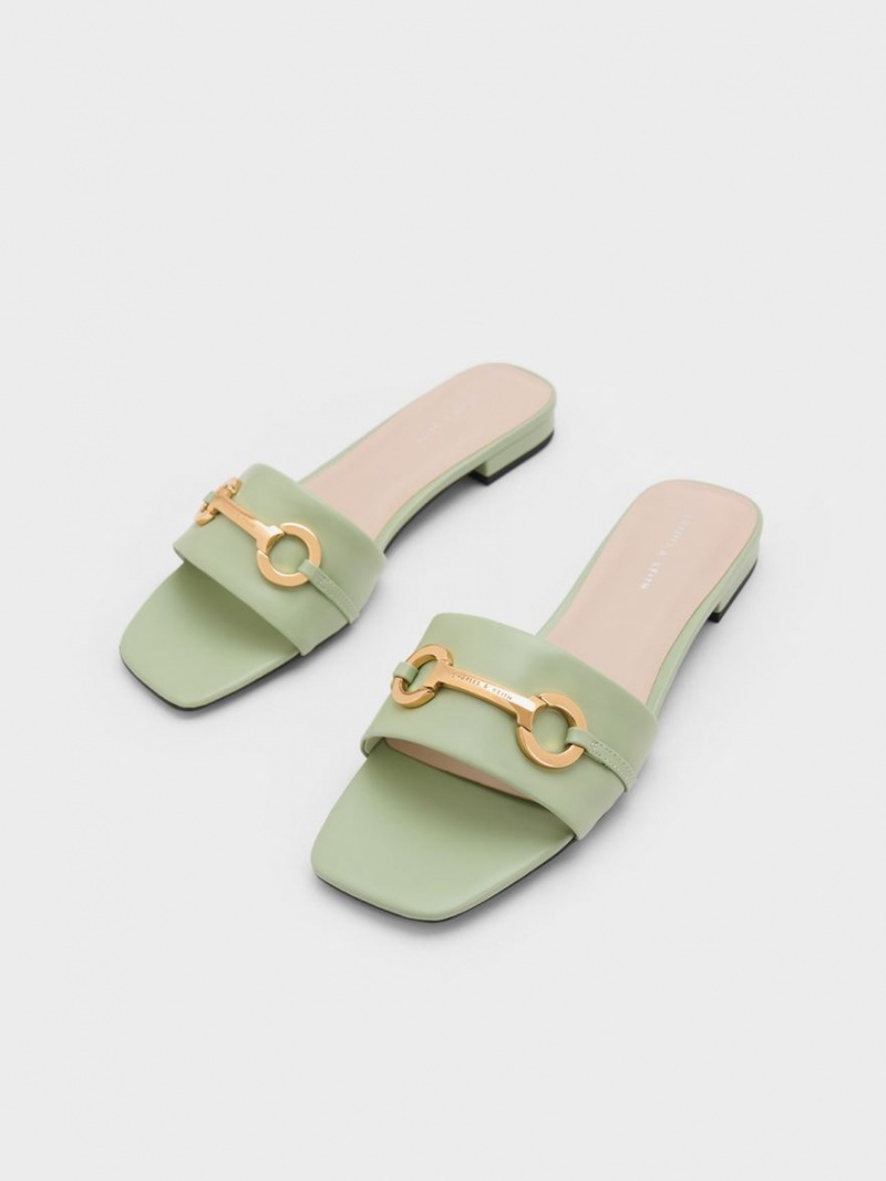 Sandale Slide Charles & Keith Metallic Bar Verde Menta | 728NAJRCS