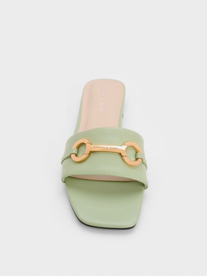 Sandale Slide Charles & Keith Metallic Bar Verde Menta | 728NAJRCS