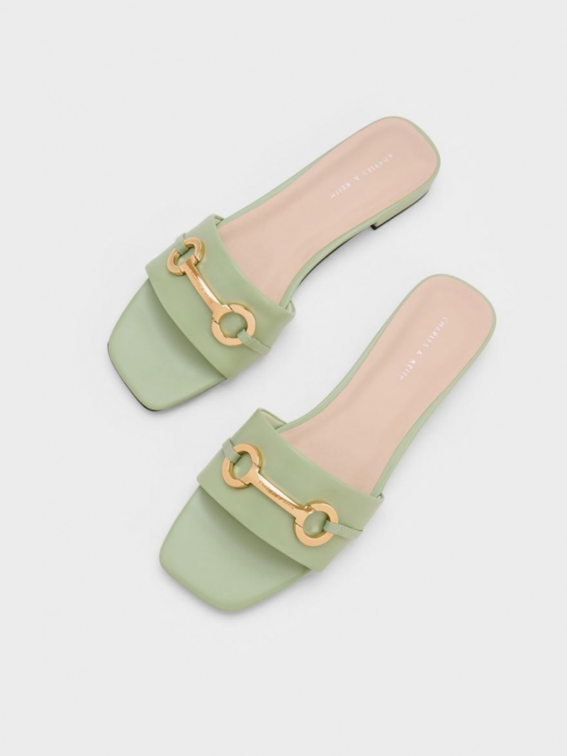 Sandale Slide Charles & Keith Metallic Bar Verde Menta | 728NAJRCS