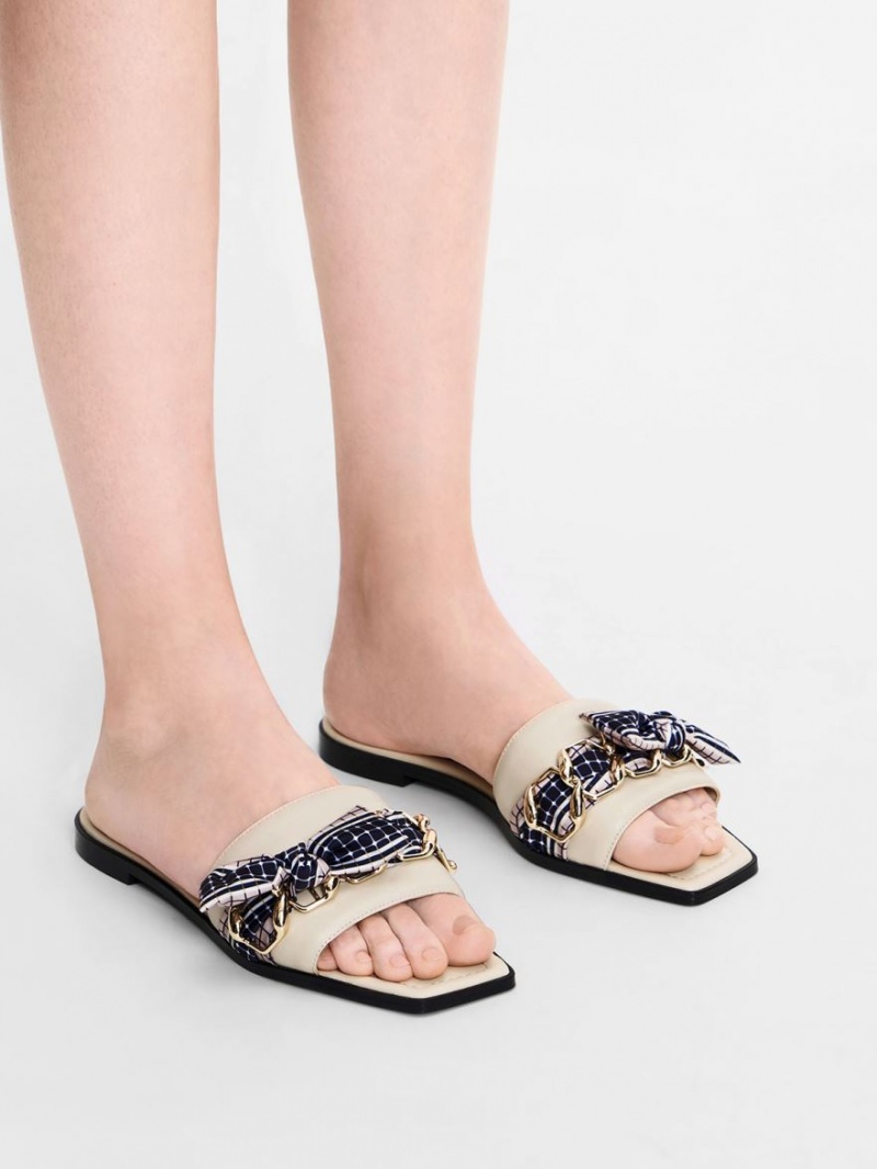 Sandale Slide Charles & Keith Printed Fabric Scarf Piele Albi | 165BQRTZA