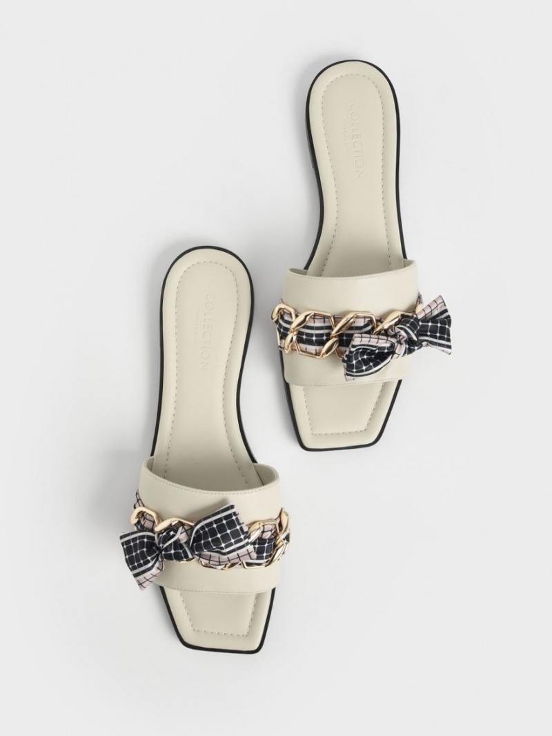 Sandale Slide Charles & Keith Printed Fabric Scarf Piele Albi | 165BQRTZA