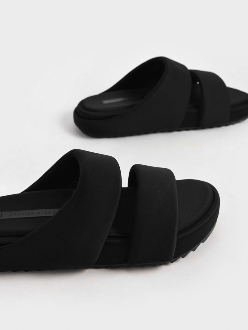 Sandale Slide Charles & Keith Recycled Polyester Căptușită Negrii | 095KSMPOL