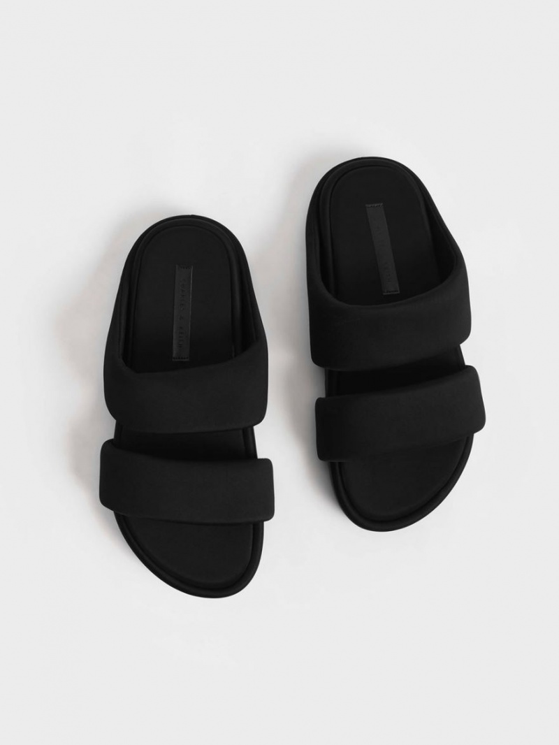 Sandale Slide Charles & Keith Recycled Polyester Căptușită Negrii | 095KSMPOL