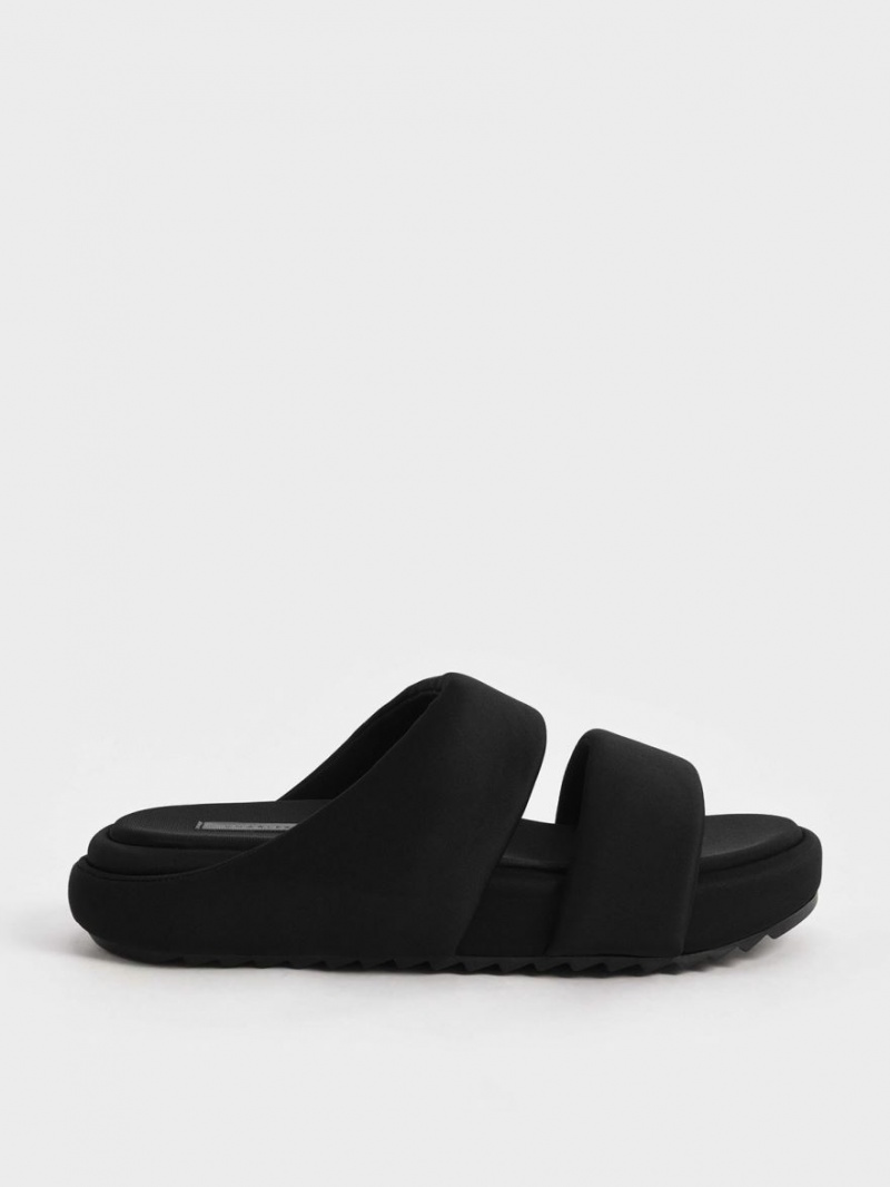 Sandale Slide Charles & Keith Recycled Polyester Căptușită Negrii | 095KSMPOL