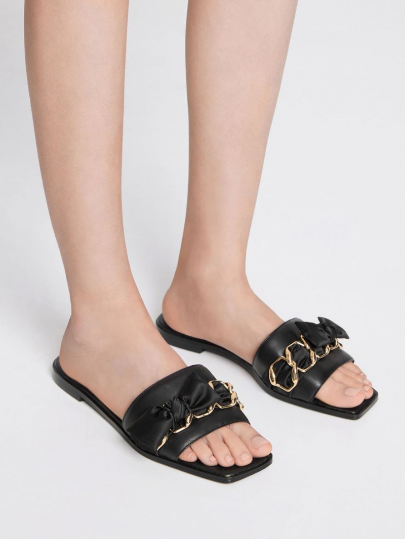 Sandale Slide Charles & Keith Satin Scarf Piele Negrii | 607VFDCYH