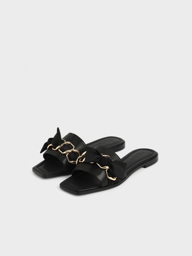 Sandale Slide Charles & Keith Satin Scarf Piele Negrii | 607VFDCYH