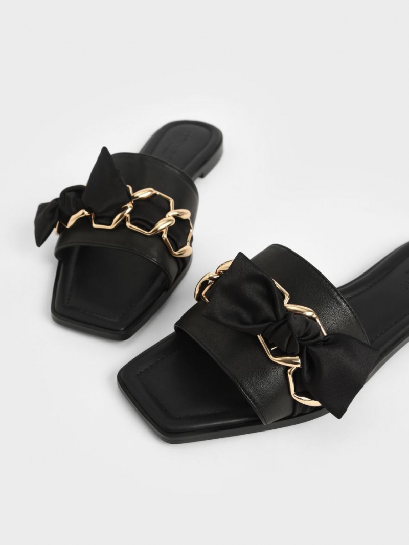 Sandale Slide Charles & Keith Satin Scarf Piele Negrii | 607VFDCYH