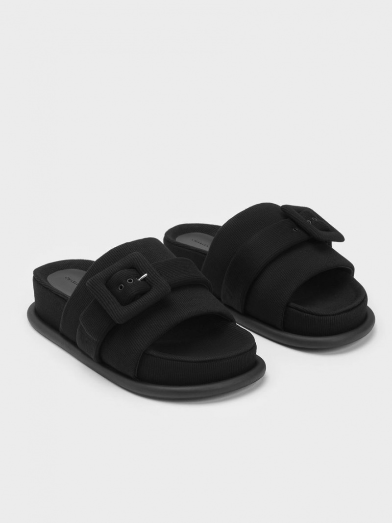 Sandale Slide Charles & Keith Sinead Woven Buckled Negrii | 065AKTIZX