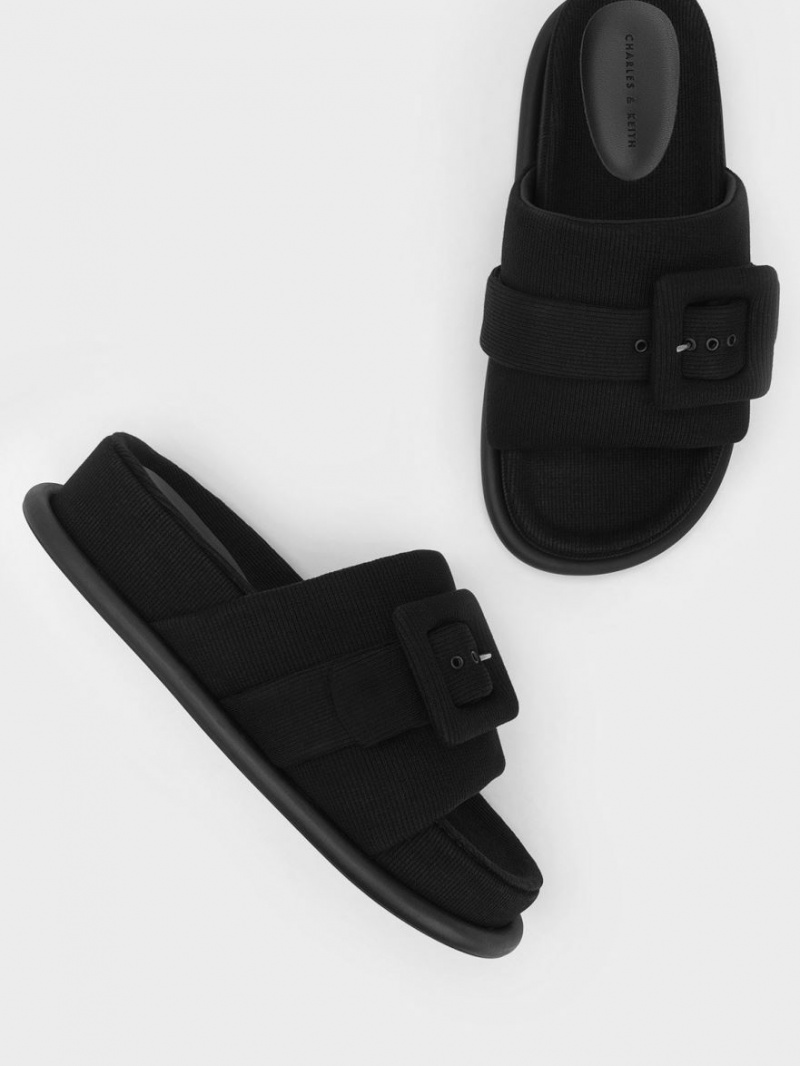 Sandale Slide Charles & Keith Sinead Woven Buckled Negrii | 065AKTIZX