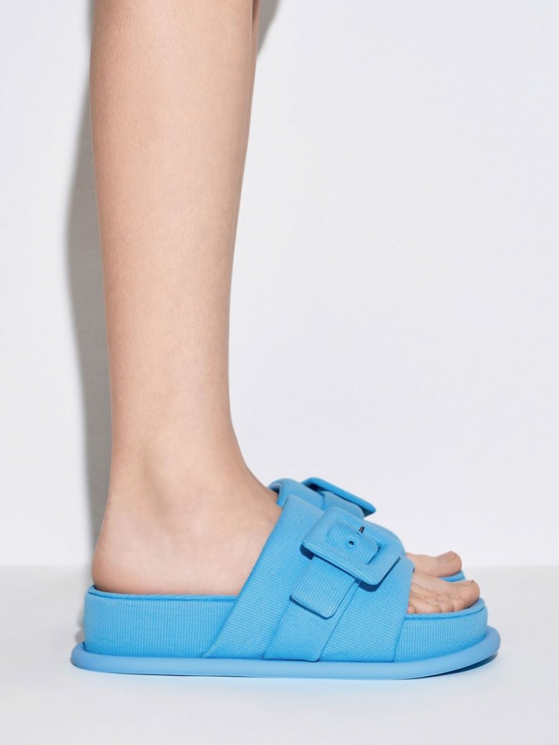 Sandale Slide Charles & Keith Sinead Woven Buckled Albastri | 283RHFGKA