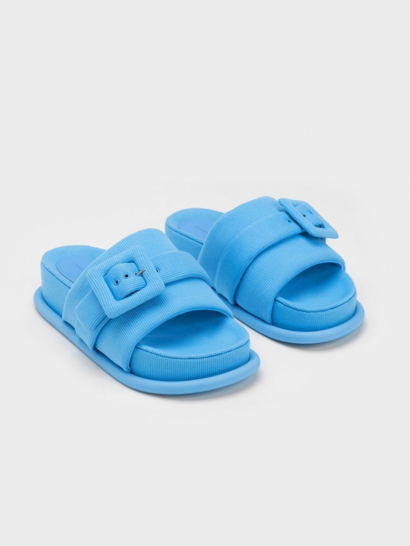 Sandale Slide Charles & Keith Sinead Woven Buckled Albastri | 283RHFGKA