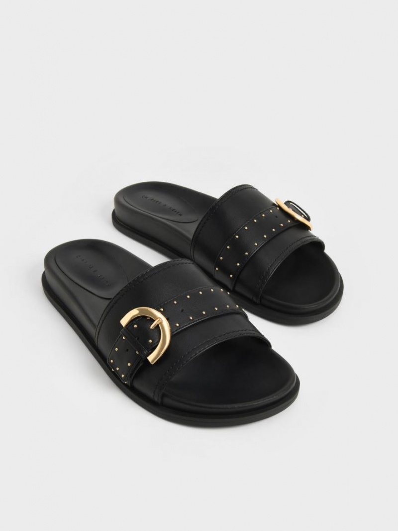 Sandale Slide Charles & Keith Studded Cu Catarama Negrii | 908PGVONI