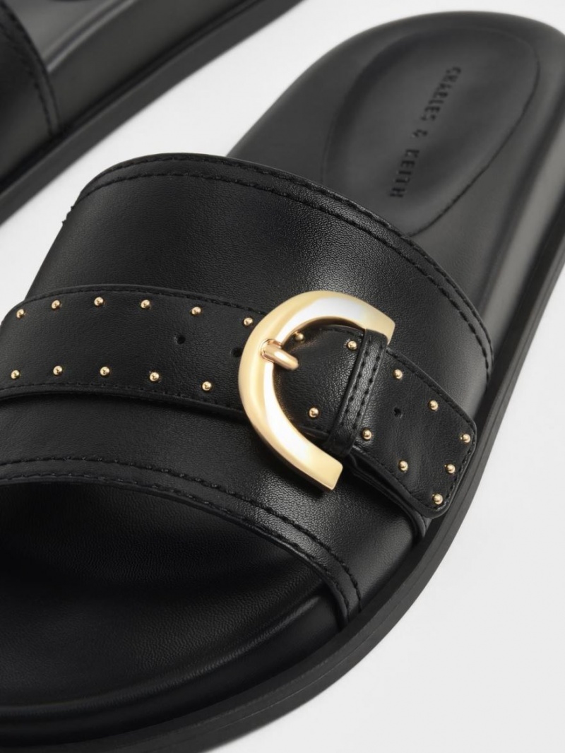 Sandale Slide Charles & Keith Studded Cu Catarama Negrii | 908PGVONI
