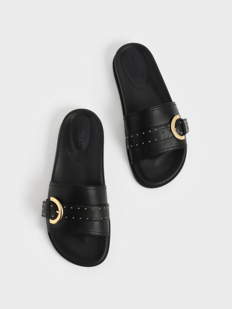Sandale Slide Charles & Keith Studded Cu Catarama Negrii | 908PGVONI