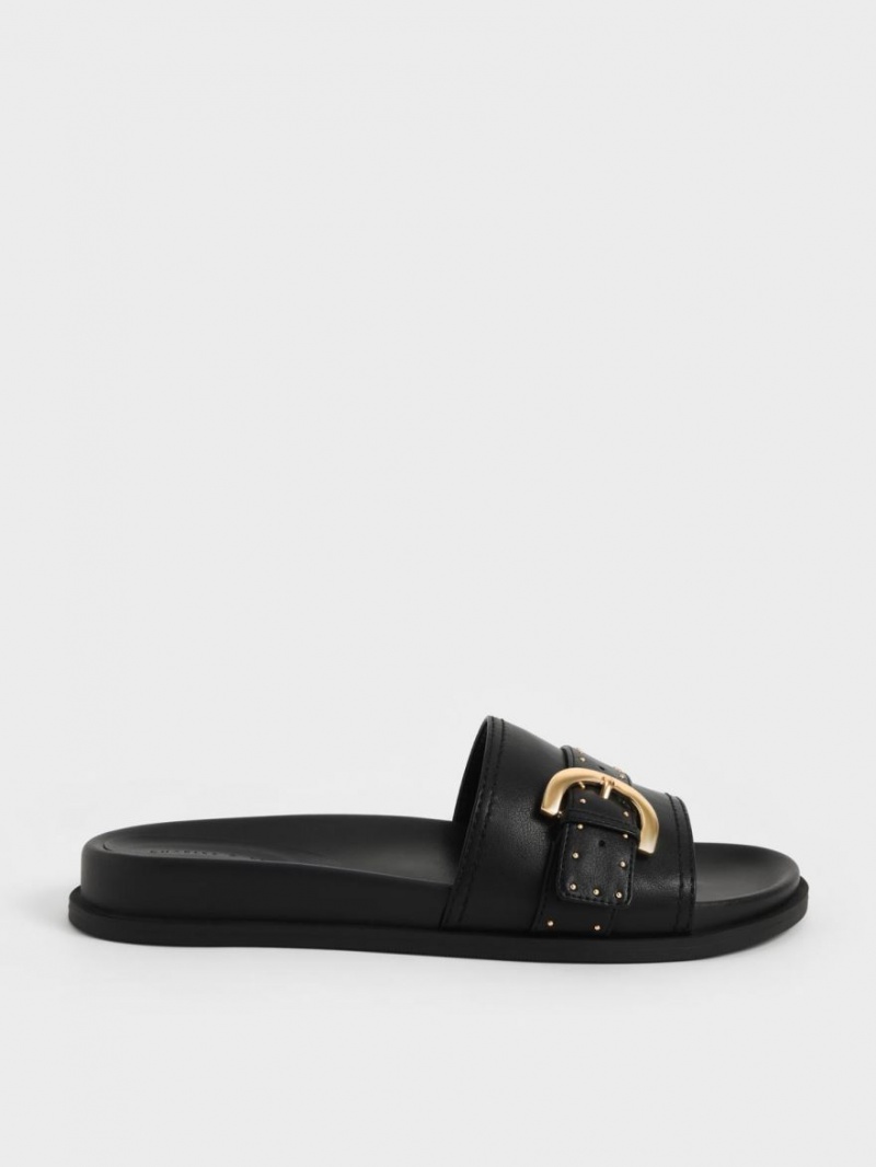 Sandale Slide Charles & Keith Studded Cu Catarama Negrii | 908PGVONI