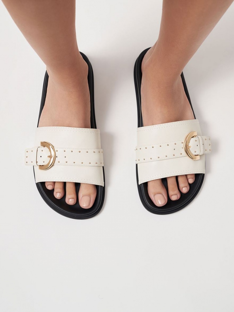 Sandale Slide Charles & Keith Studded Cu Catarama Albi | 043GVHDAP