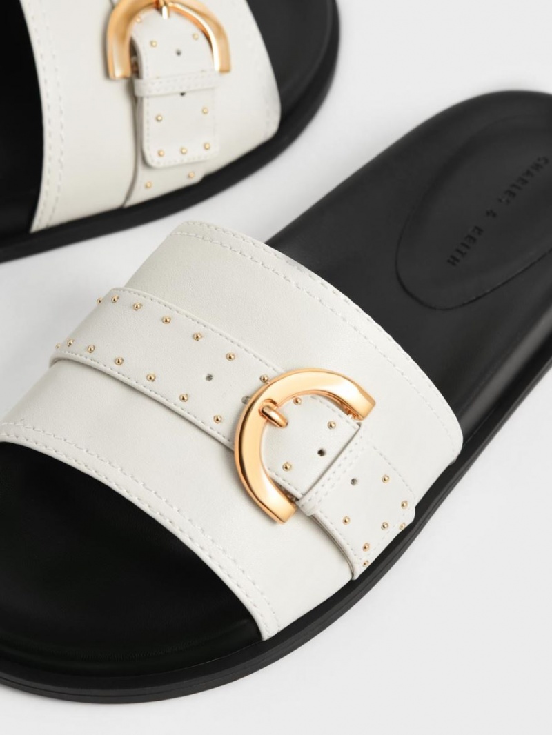 Sandale Slide Charles & Keith Studded Cu Catarama Albi | 043GVHDAP