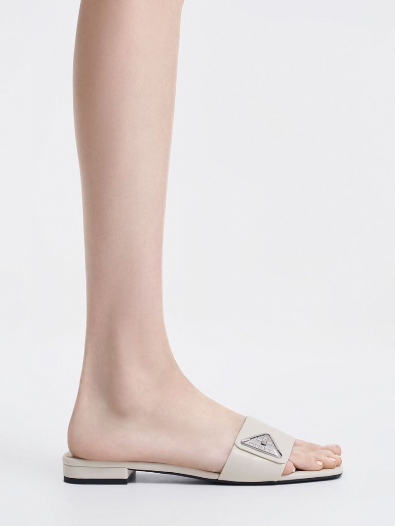 Sandale Slide Charles & Keith Trice Metallic Accent Albi | 417MBVIAR
