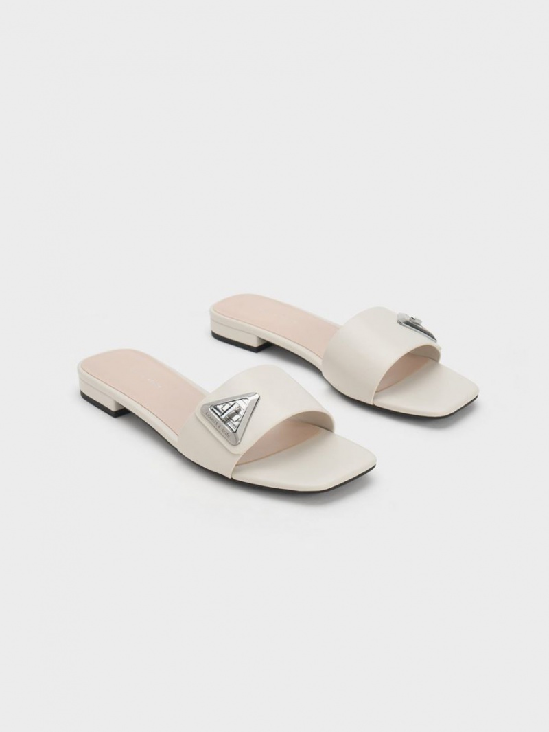 Sandale Slide Charles & Keith Trice Metallic Accent Albi | 417MBVIAR