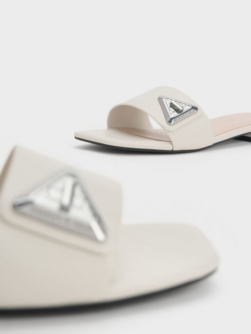 Sandale Slide Charles & Keith Trice Metallic Accent Albi | 417MBVIAR