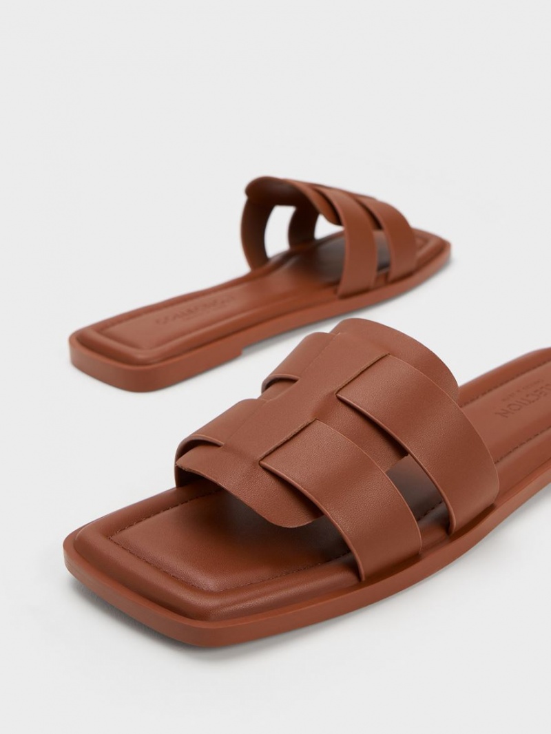 Sandale Slide Charles & Keith Trichelle Interwoven Piele Maro Inchis | 456NCOJGZ