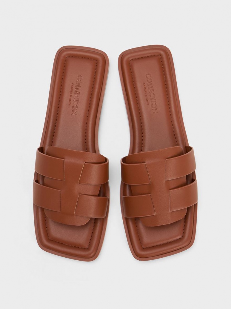 Sandale Slide Charles & Keith Trichelle Interwoven Piele Maro Inchis | 456NCOJGZ