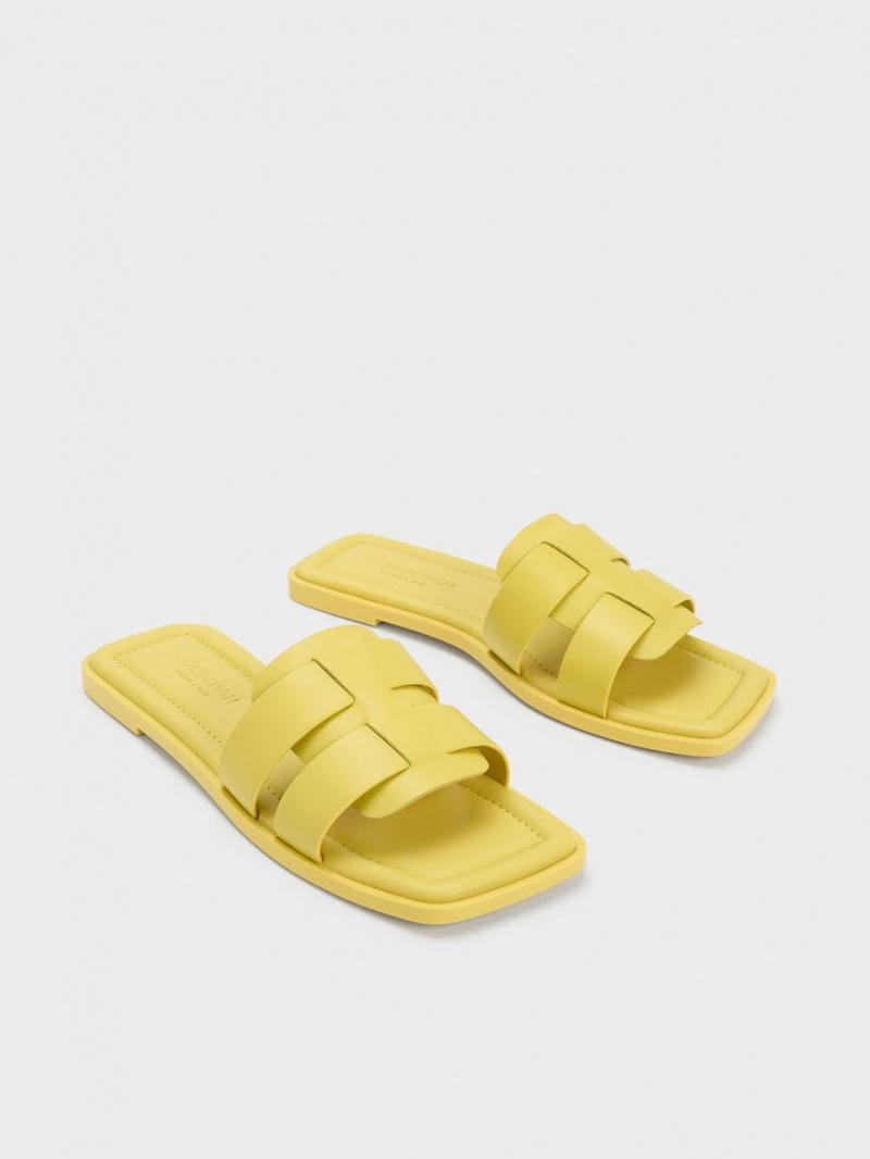 Sandale Slide Charles & Keith Trichelle Interwoven Piele Galbeni | 908GPDHBX