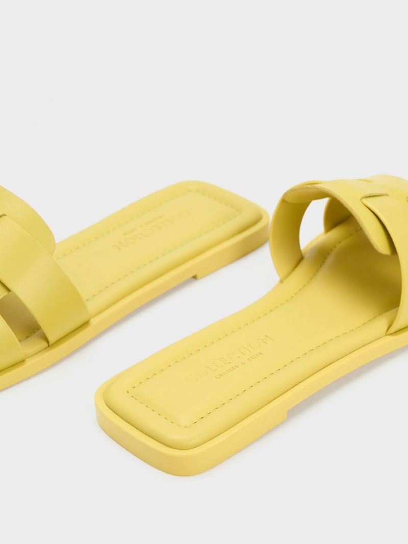 Sandale Slide Charles & Keith Trichelle Interwoven Piele Galbeni | 908GPDHBX
