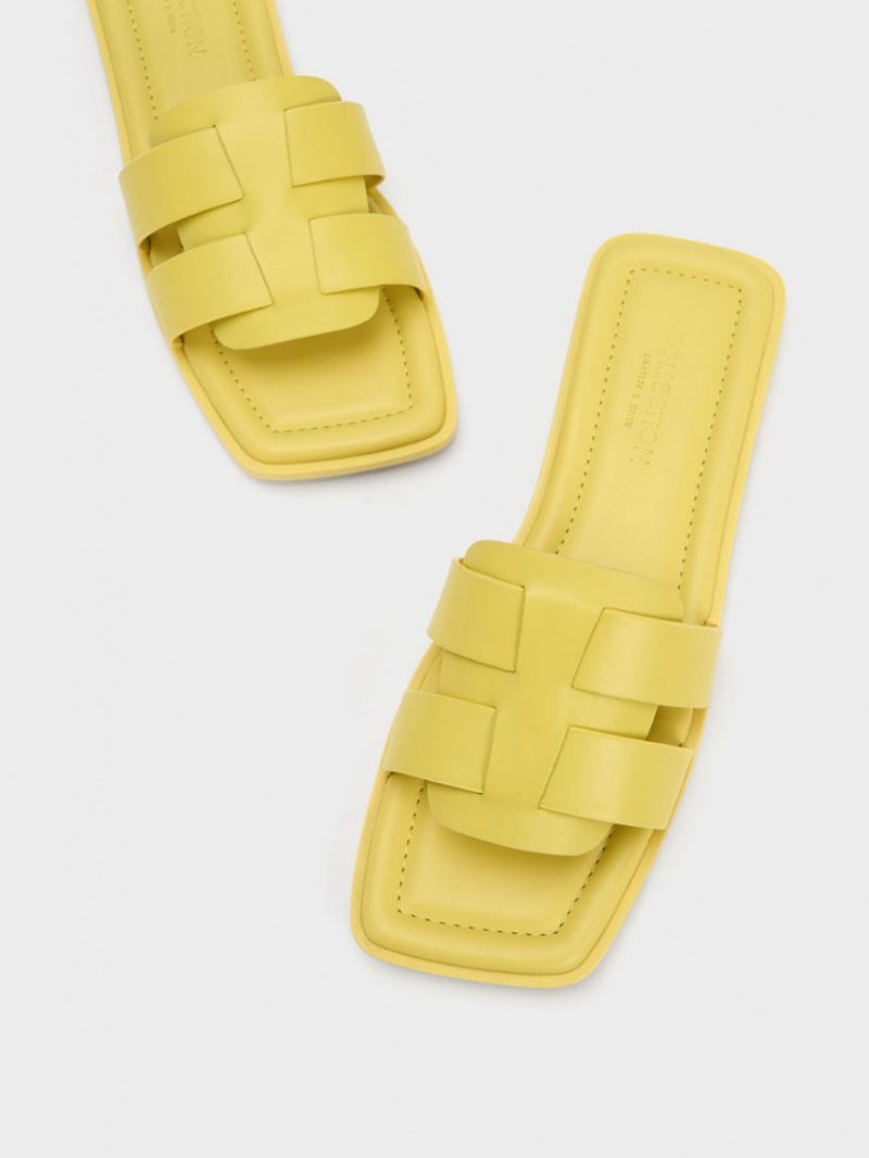 Sandale Slide Charles & Keith Trichelle Interwoven Piele Galbeni | 908GPDHBX