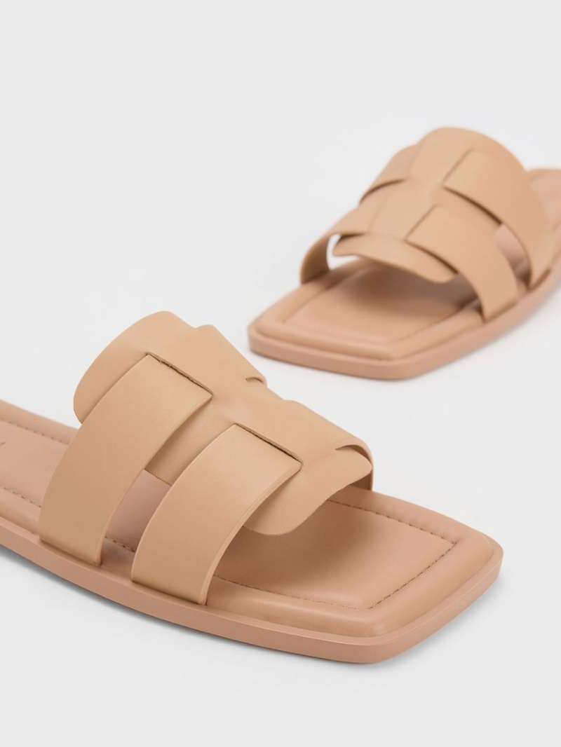 Sandale Slide Charles & Keith Trichelle Interwoven Piele Bej | 351DWQEAG