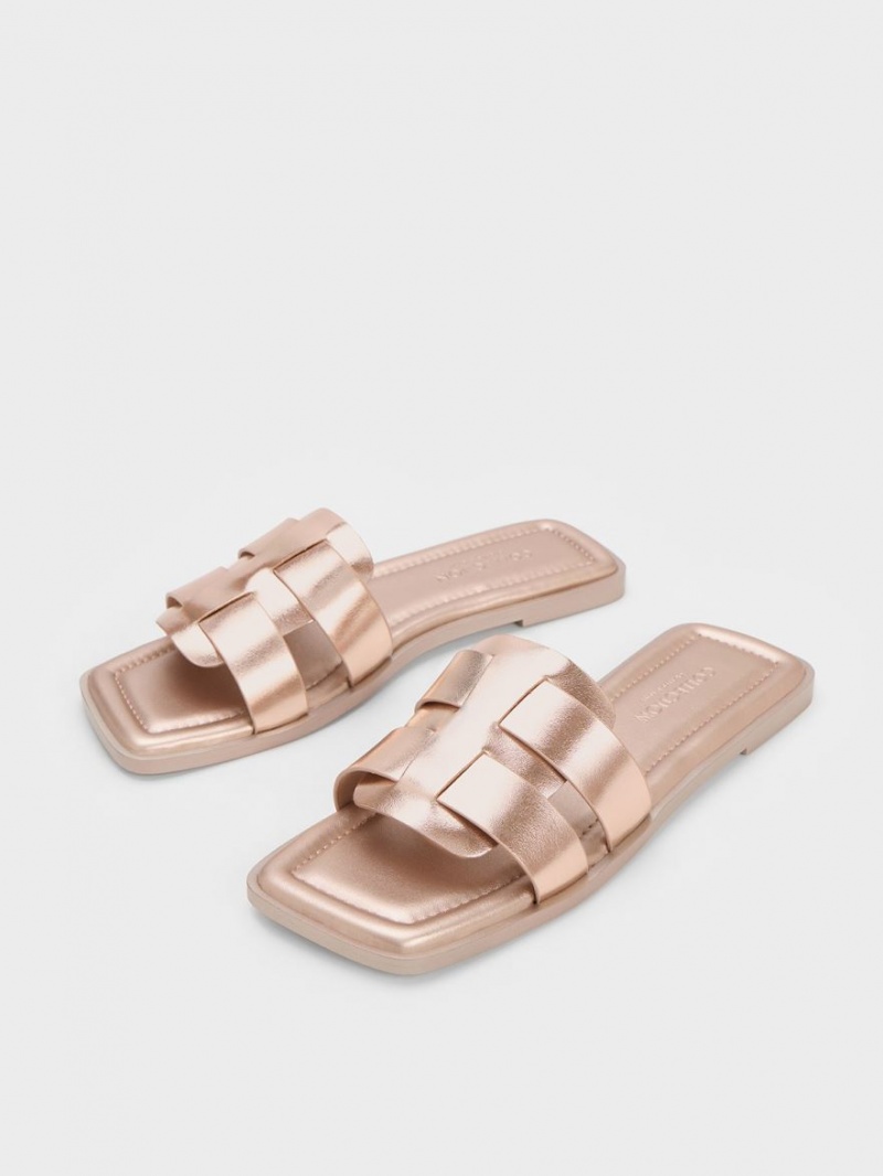 Sandale Slide Charles & Keith Trichelle Interwoven Metallic Piele Aurii | 940YRXIBL