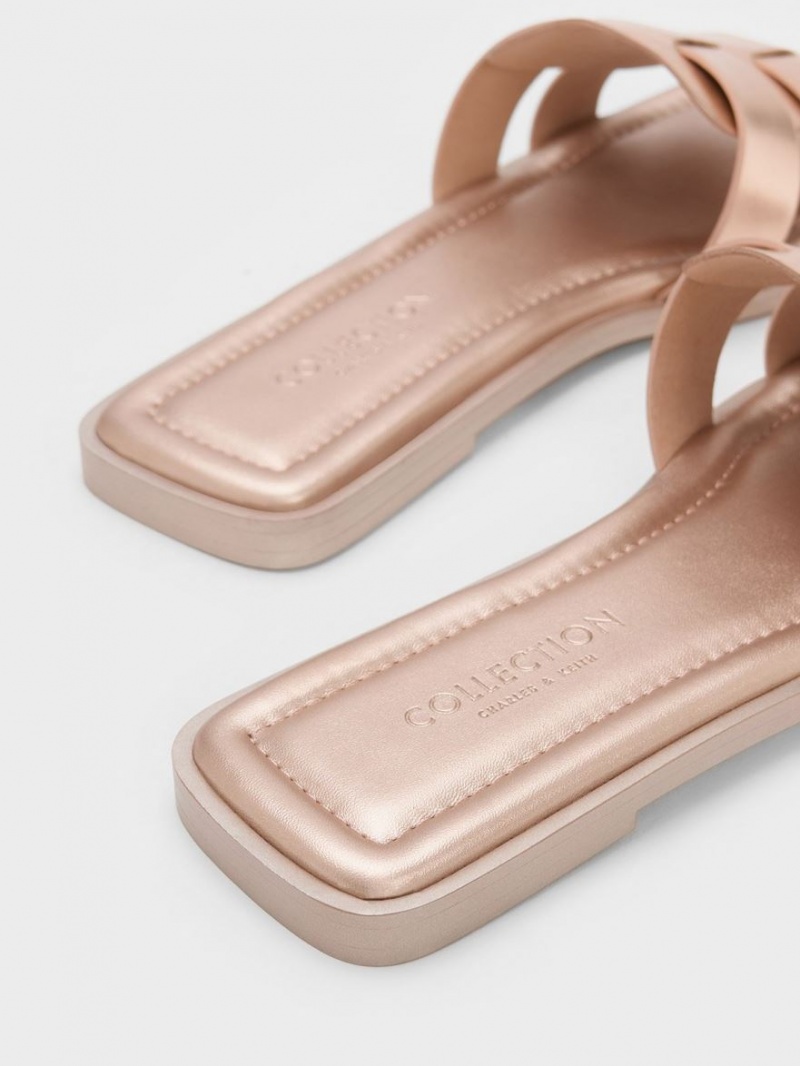 Sandale Slide Charles & Keith Trichelle Interwoven Metallic Piele Aurii | 940YRXIBL