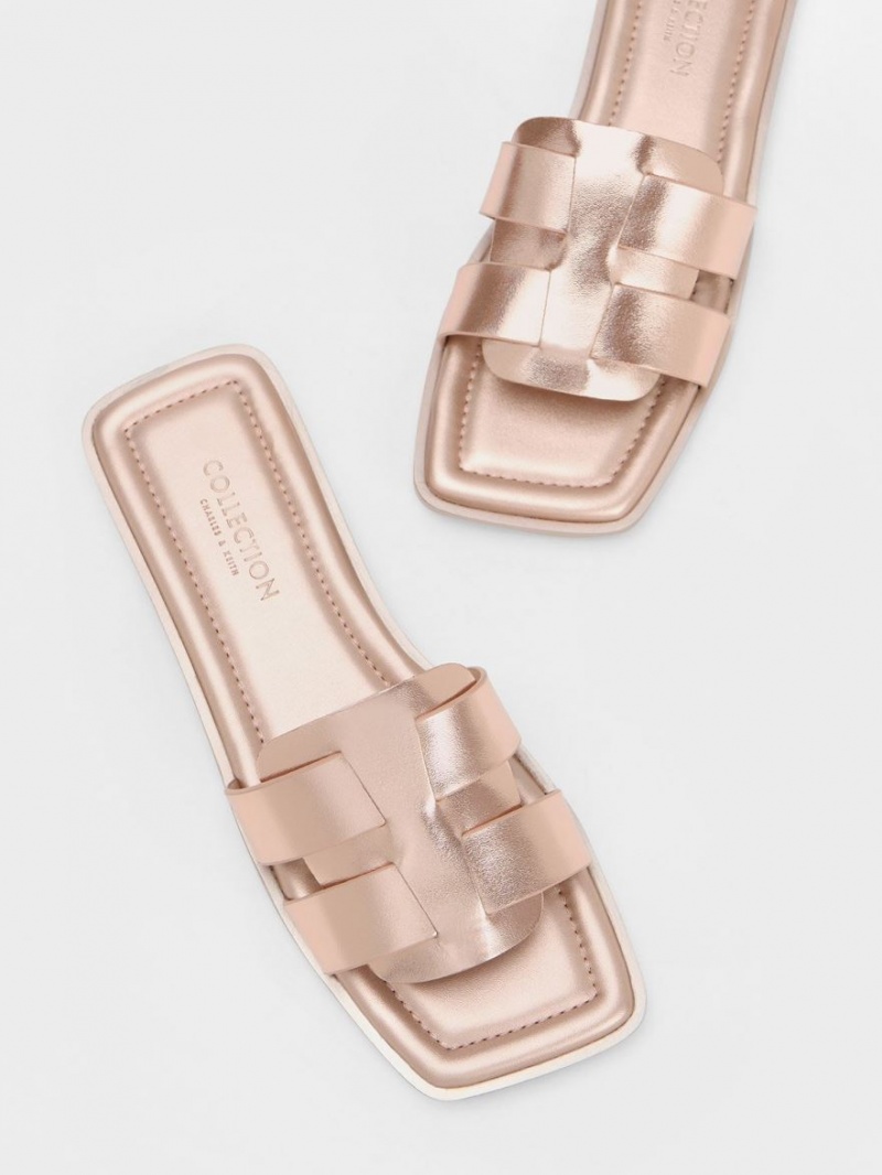 Sandale Slide Charles & Keith Trichelle Interwoven Metallic Piele Aurii | 940YRXIBL