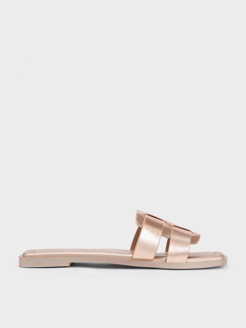 Sandale Slide Charles & Keith Trichelle Interwoven Metallic Piele Aurii | 940YRXIBL