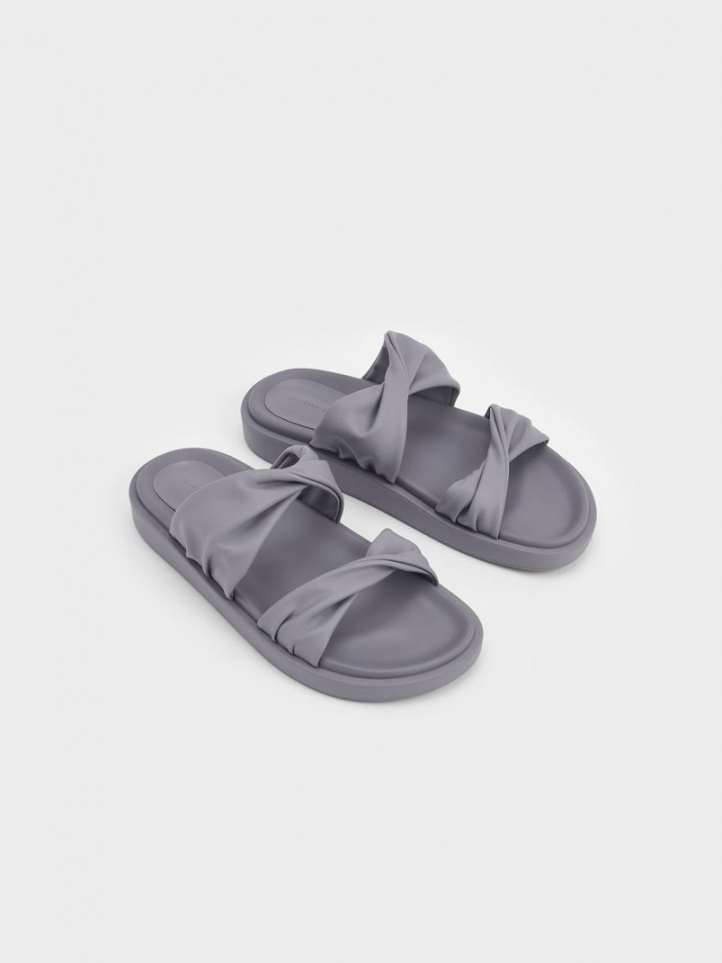 Sandale Slide Charles & Keith Twist Curea Căptușită Gri | 745IROTMG