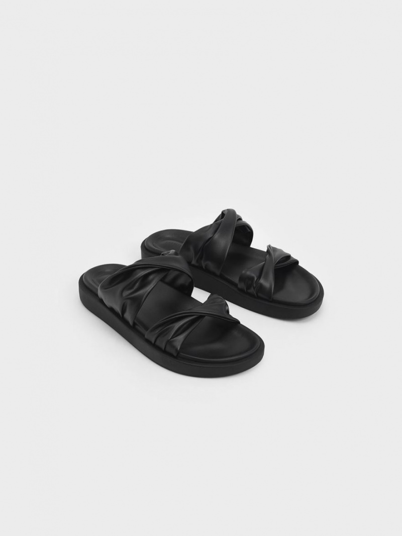 Sandale Slide Charles & Keith Twist Curea Căptușită Negrii | 960ELSTQK