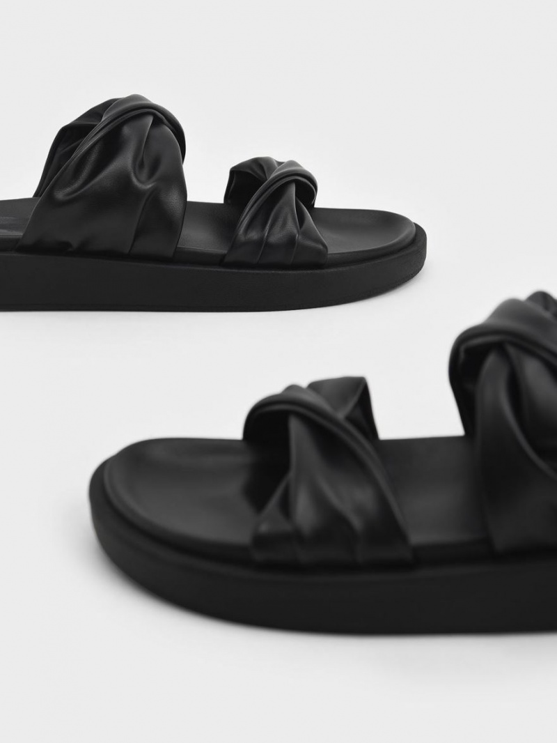 Sandale Slide Charles & Keith Twist Curea Căptușită Negrii | 960ELSTQK