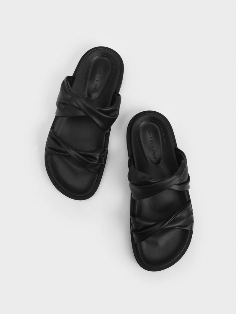 Sandale Slide Charles & Keith Twist Curea Căptușită Negrii | 960ELSTQK