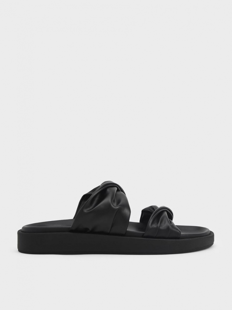 Sandale Slide Charles & Keith Twist Curea Căptușită Negrii | 960ELSTQK