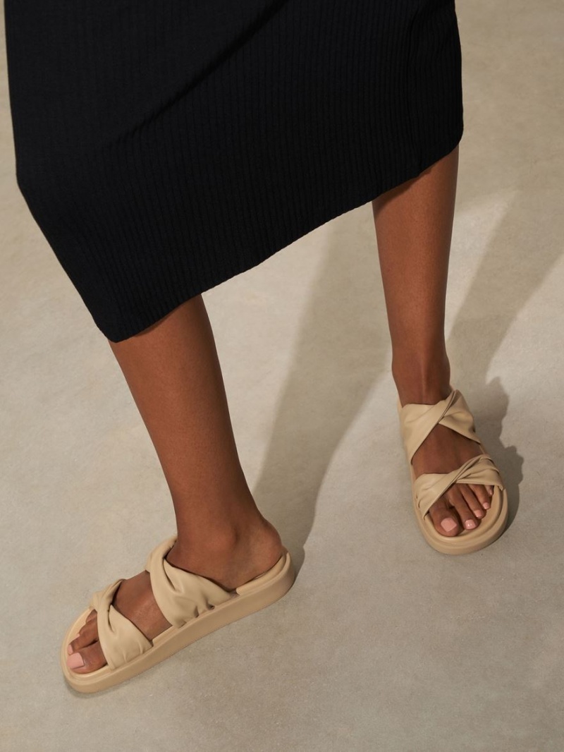 Sandale Slide Charles & Keith Twist Curea Căptușită Bej | 039IQWUCM